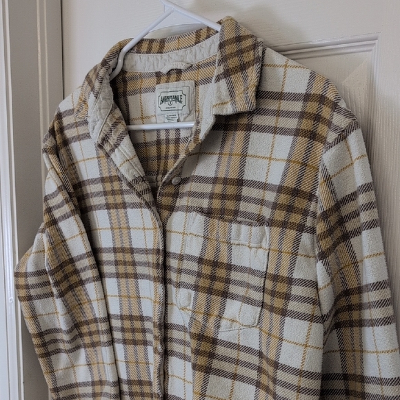 American Eagle Outfitters White and Brown Plaid Button Down Shirt Flannel Cotton - Picture 5 of 11